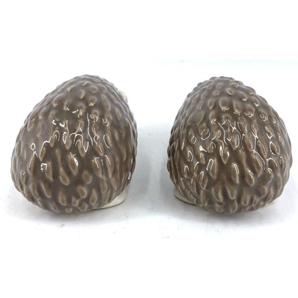 Hedgehog Salt and Pepper Shakers Brown Ceramic Porcelain 3" Long - Picture 4 of 7